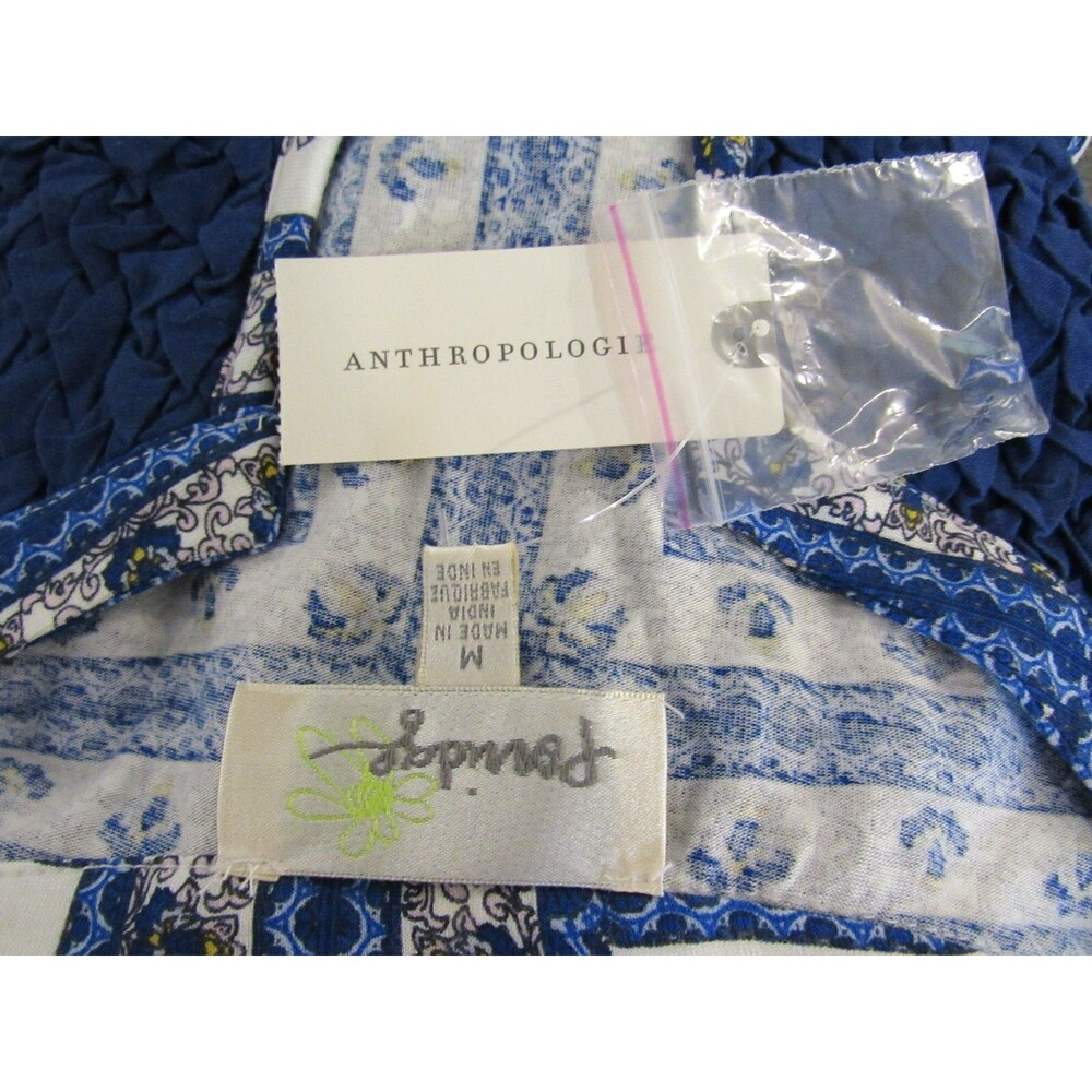 Anthropologie Porridge Womens M Blue Blouse Shirt Boho Floral Tile Pattern NWT - Picture 14 of 14